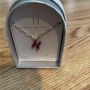 a new day Gold Necklace with Burgundy H Pendant
